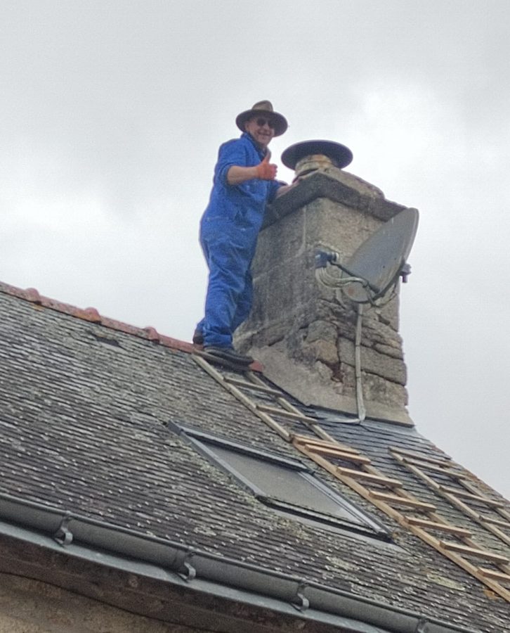 Chimney repair, up on the roof