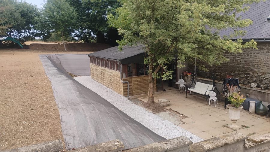 Farm courtyard: compacted drive to the outbuildings