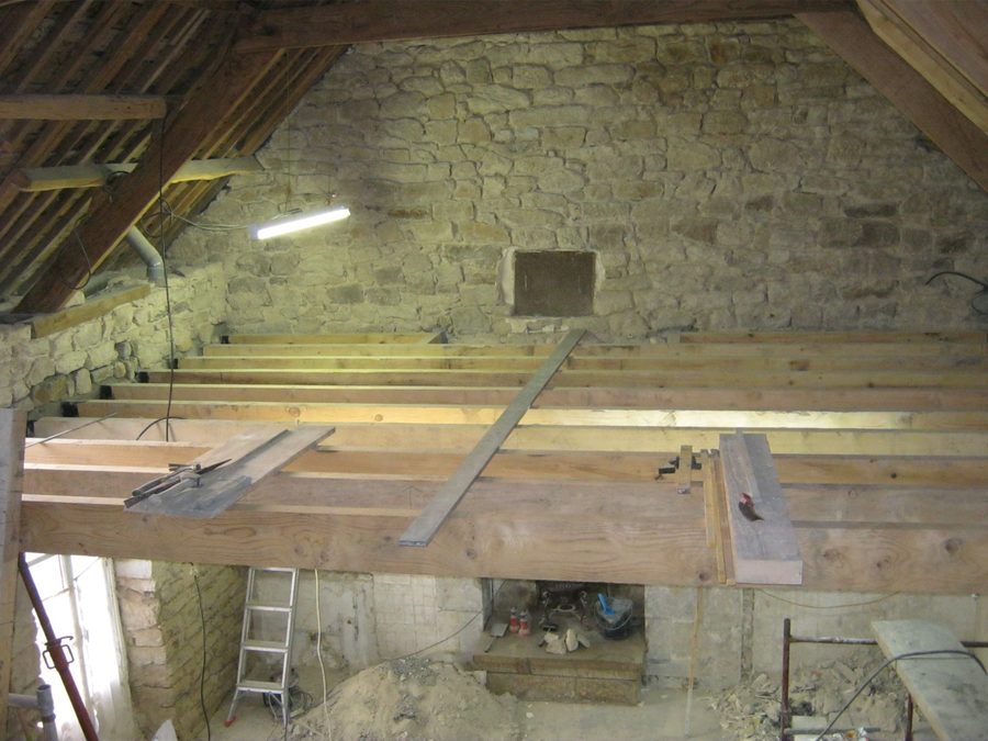 Barn renovation: new floor joists